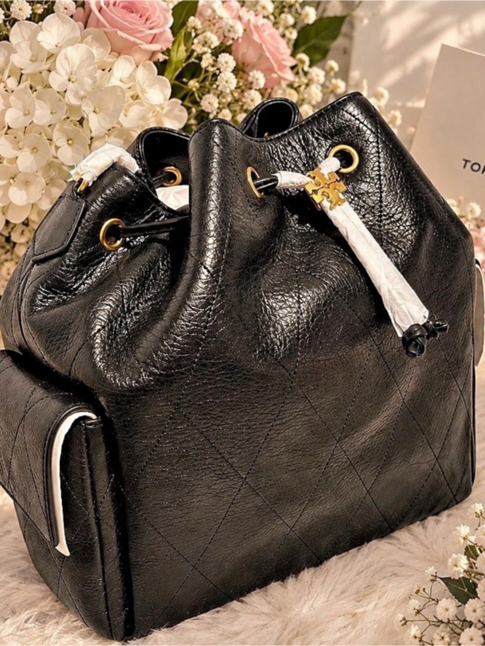Tory Burch large Charlie Quilted Bag Black